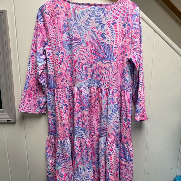 Lilly Pulitzer Geanna 3/4 Sleeve Tiered Swing Dress in Raz Berry “Sea You Soon” - Picture 3 of 5